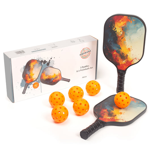 Pickleball Set with 6 Aerodynamic Balls and 2 Fiberglass Paddles