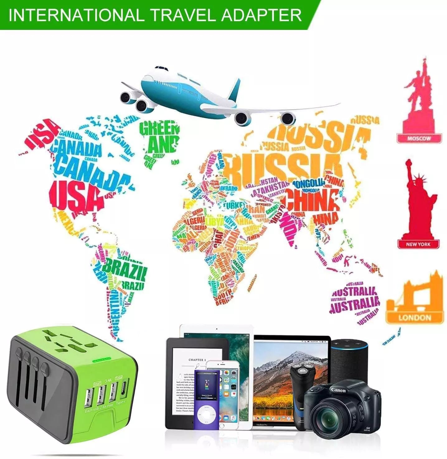 Universal Travel Adapter I Charge in 170+ Countries